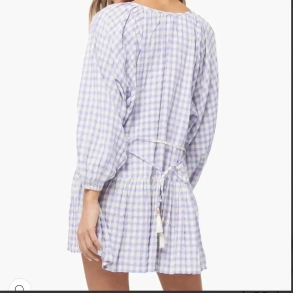 L* Space Vida Gingham Dress or Cover Up Med Purple & White Checkered - Picture 6 of 6